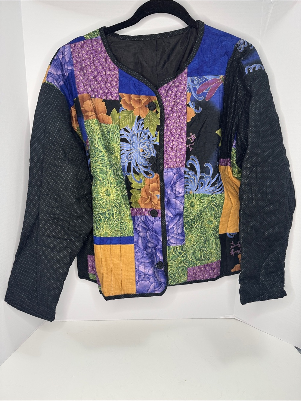 Patchwork Floral Handmade Quilted Jacket - Multicolor XL in size